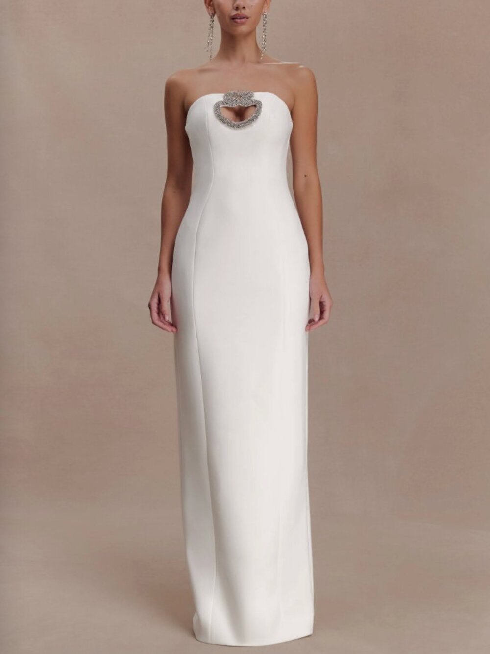 MESHKI Hilda Embellished Strapless Maxi Dress Gown White Ivory
